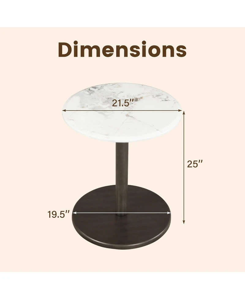 Sugift Round Marble Side Table Pedestal End Table with Stone Finish and Solid Wood Support