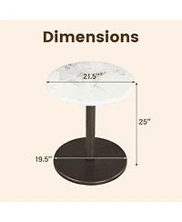 Sugift Round Marble Side Table Pedestal End Table with Stone Finish and Solid Wood Support