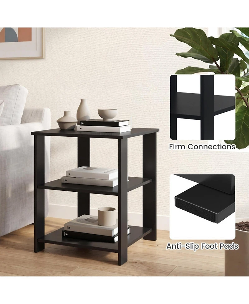 Sugift 3-Tier Modern Nightstand Square Side Table with Open Storage Shelves