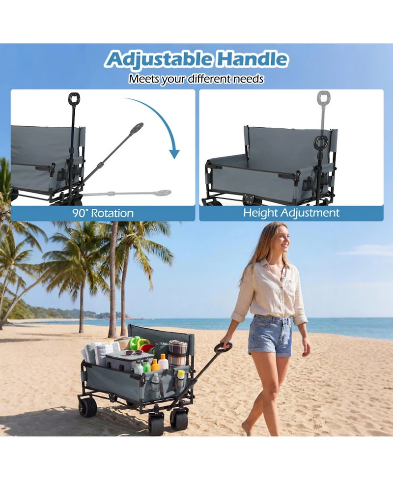 Hongge 2-in-1 Collapsible Beach Wagon Convertible to a Bench