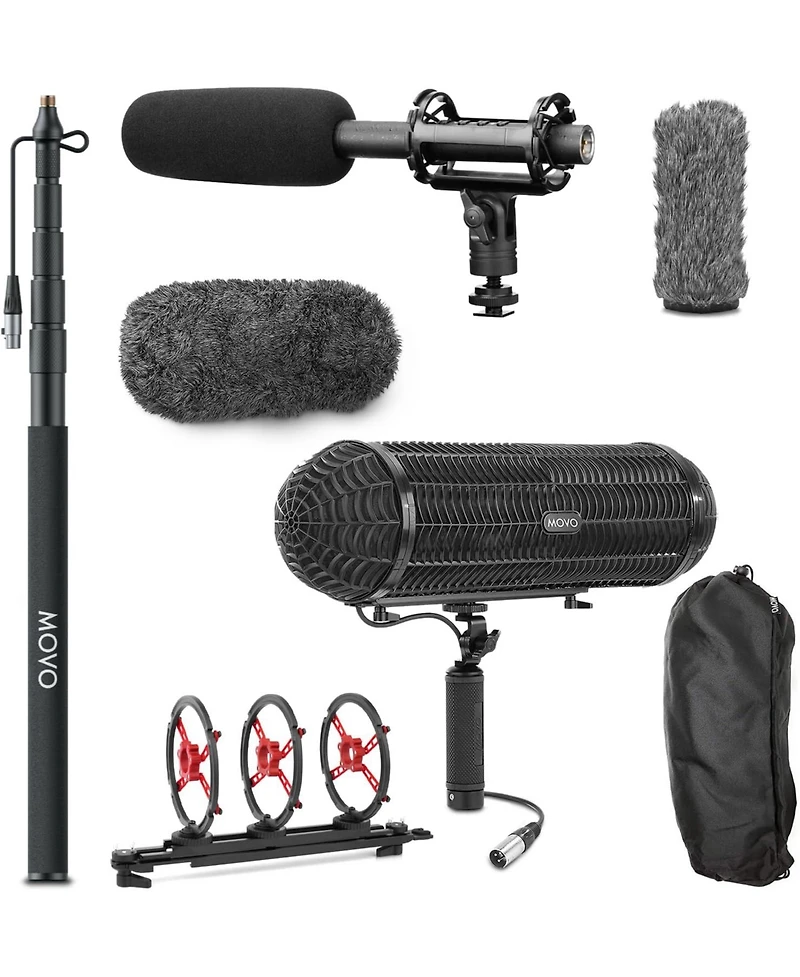 Movo Boom Mic Kit with Supercardioid Shotgun Microphone, 9.8-Foot Boom Pole, Blimp, and Deadcat Windsceens