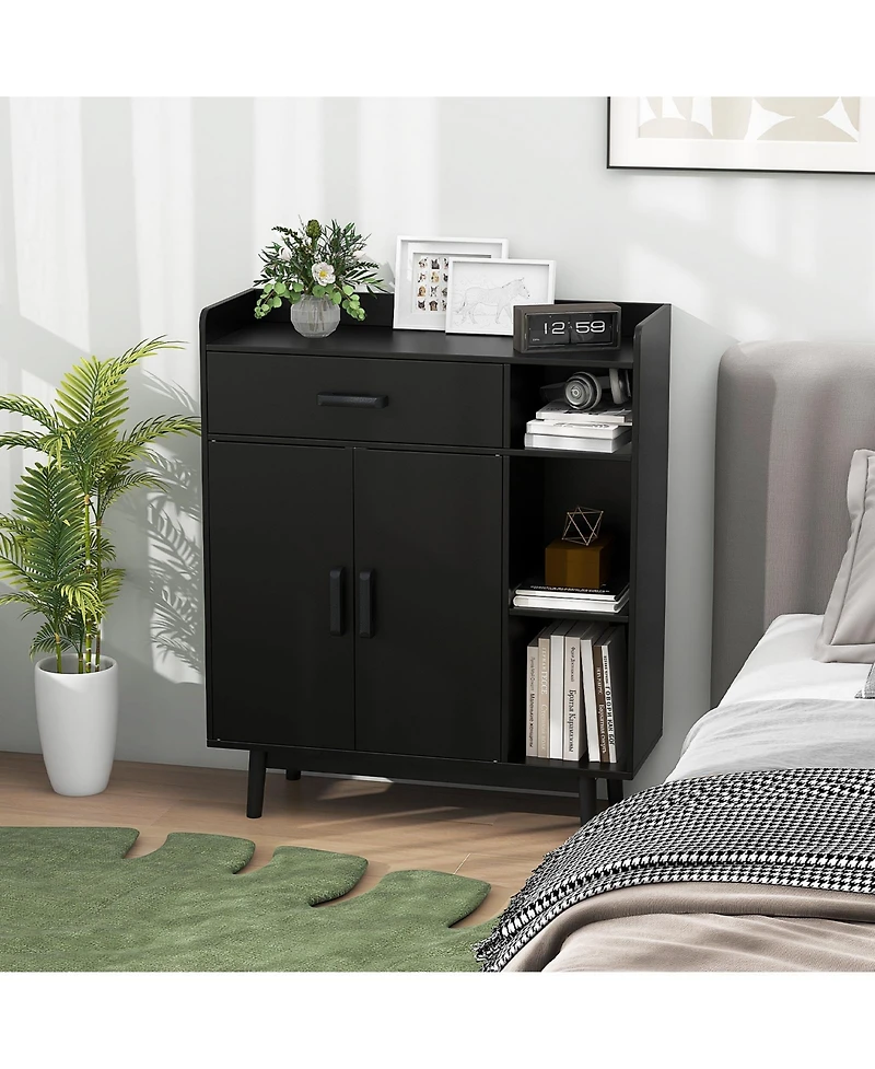 Sugift Free Standing Floor Storage Cabinet Cupboard Chest with 1 Drawer