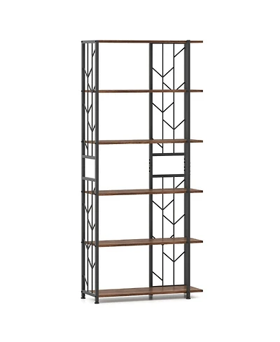 Sugift 6-Tier Geometric Bookcase with Heavy-Duty Metal Frame and Anti-Tipping Kits