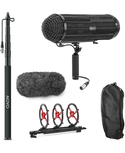 Movo BYPB25+BYPVM1000 9.8-Foot Shock-Mount Boom Pole and Blimp Windscreen Kit for Shotgun Microphones