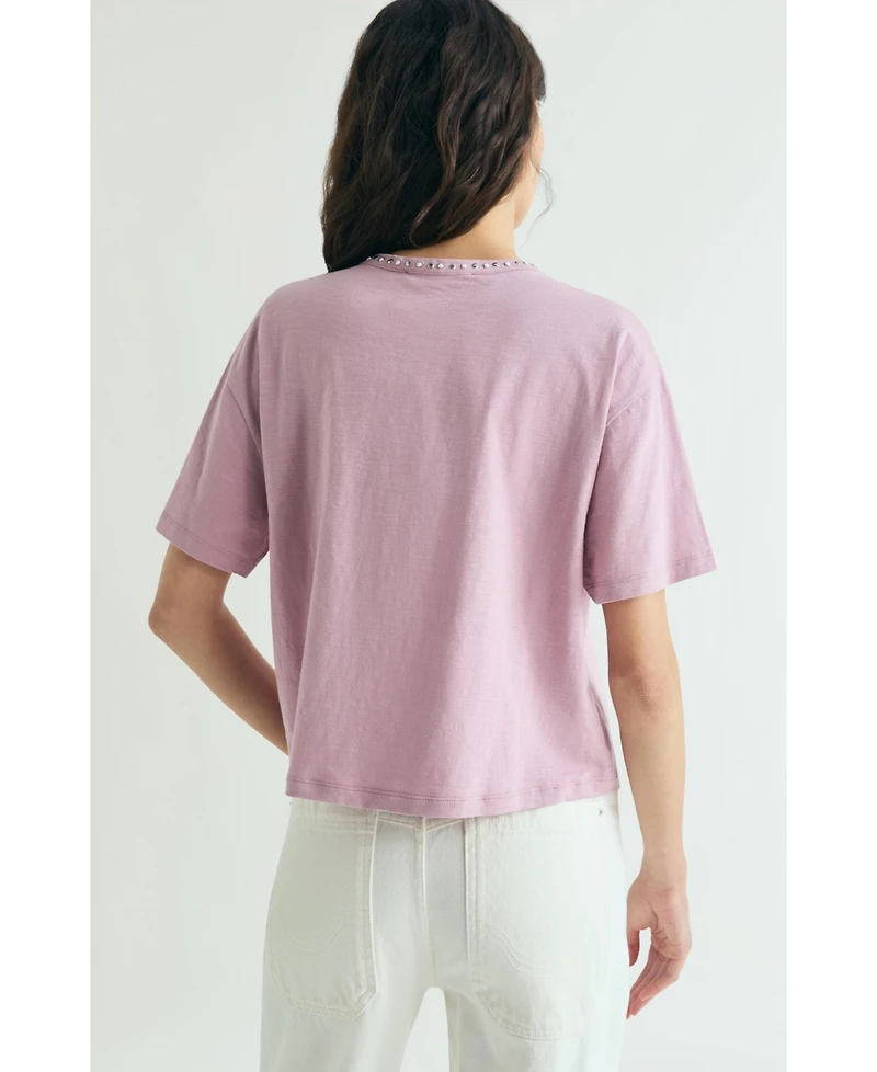 Scalpers Women's Bolsilo Studs Crewneck Chest-Pocket T-Shirt