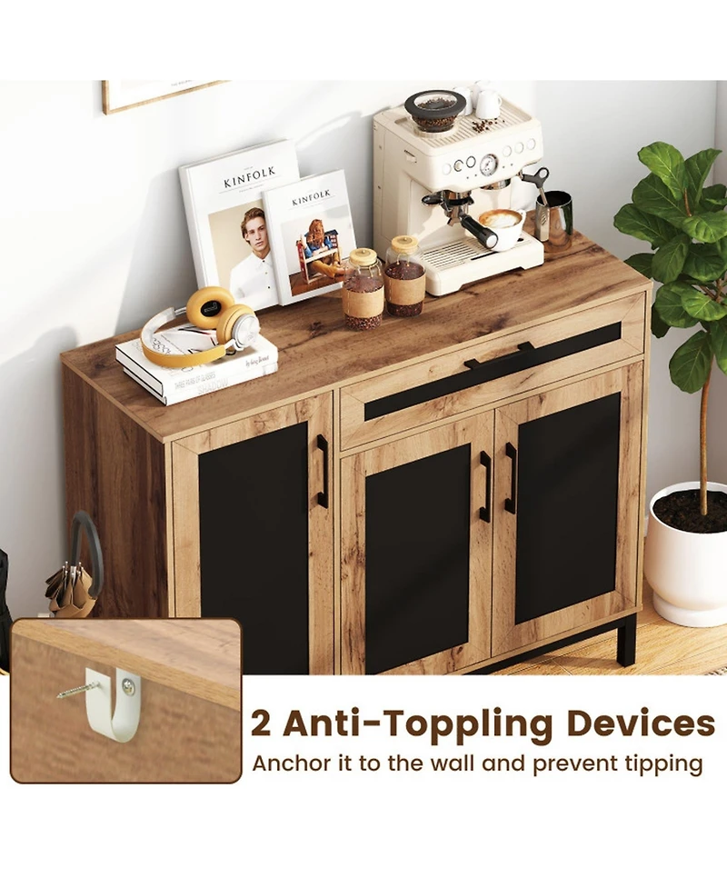 Sugift 48 Inch Sideboard Buffet Cabinet with Drawer and Metal Legs