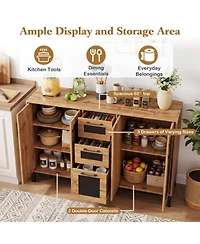 Sugift 63 Inch Sideboard Buffet Cabinet with 3 Drawers and Storage Shelves