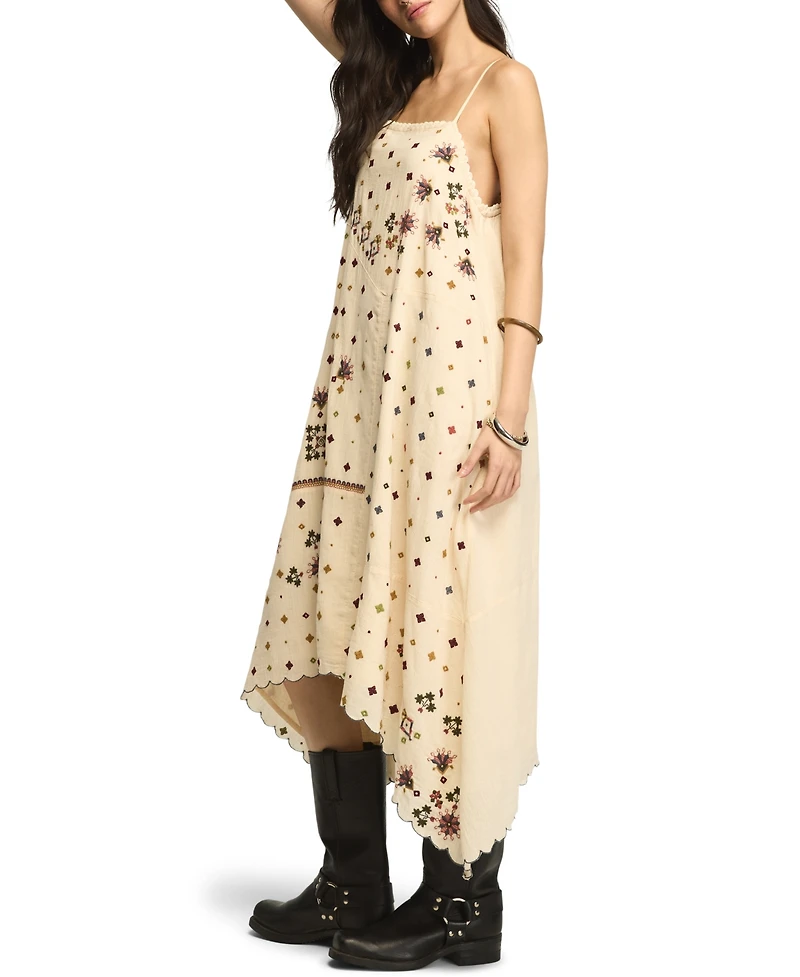 Lucky Brand Women's Contrast Embroidered Mix Floral Boho Midi Dress