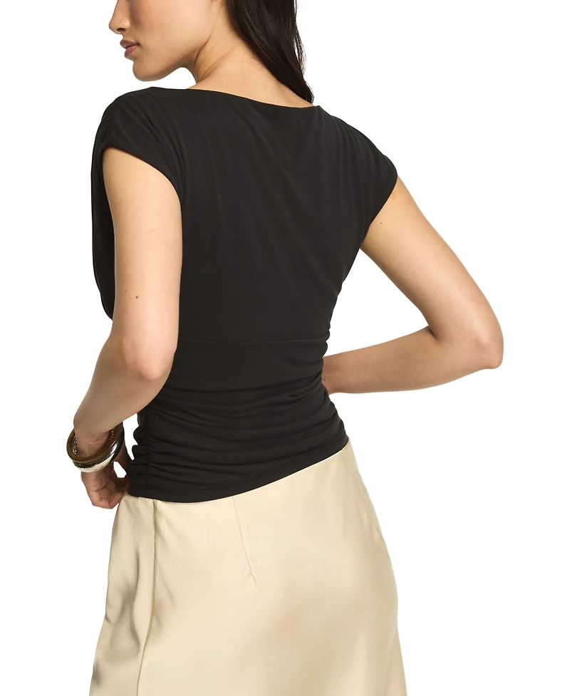 Lucky Brand Women's Short-Sleeve Crewneck Ruched Banded Waist Tee