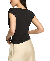 Lucky Brand Women's Short-Sleeve Crewneck Ruched Banded Waist Tee