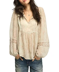 Lucky Brand Women's Mixed-Print Lace-Inset Peasant Top