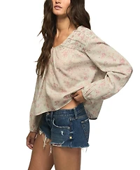 Lucky Brand Women's Ruched Floral-Print Peasant Blouse