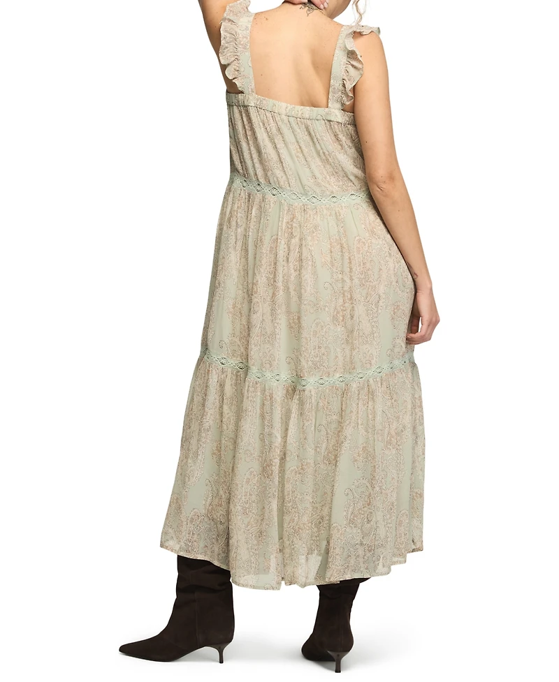 Lucky Brand Women's Tiered Henley Maxi Boho Paisley-Print Dress