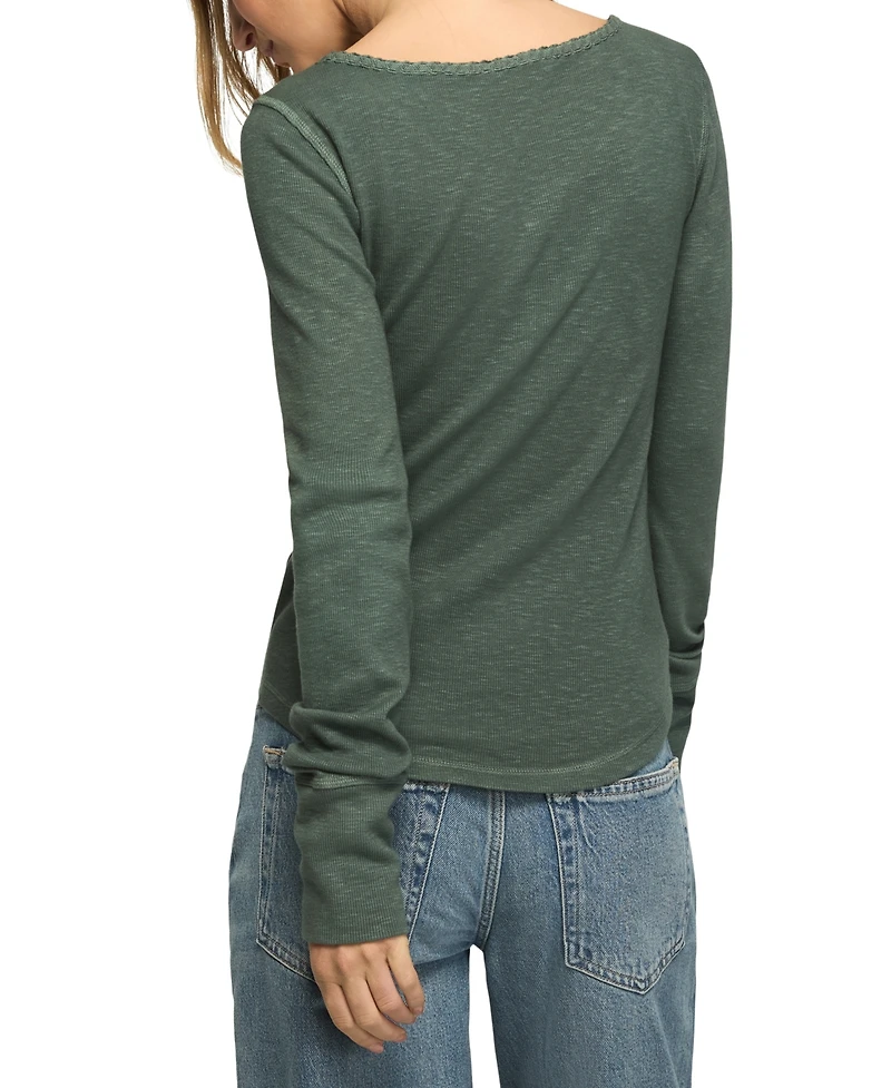 Lucky Brand Women's Lace Yoke Long-Sleeve Henley
