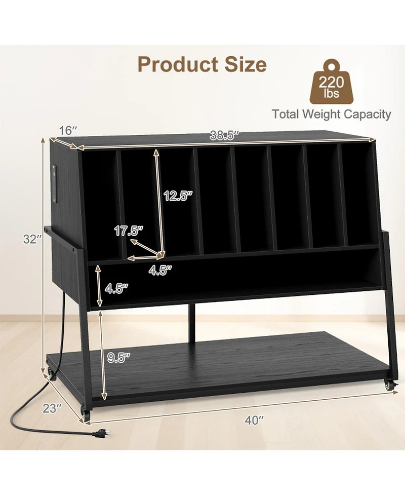 Sugift Turntable Stand with Charging Station and 8 Vinyl Storage Shelves