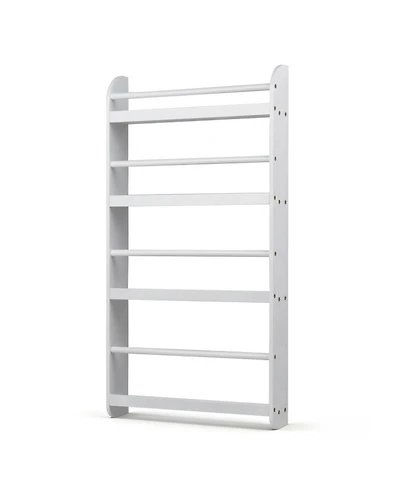 Sugift 4-Tier Wall Mounted Bookshelf Organizer for Toys and Books with Basswood Crossbar 5 Inch Depth