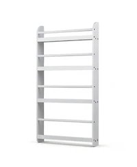 Sugift 4-Tier Wall Mounted Bookshelf Organizer for Toys and Books with Basswood Crossbar 5 Inch Depth