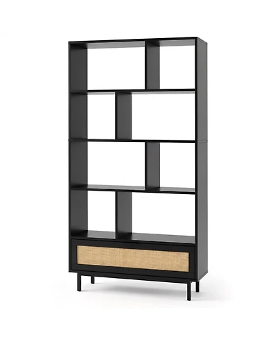 Sugift 64 Inch 6-Tier Tall Wooden Bookcase with 8 Open Cubes and Drawer