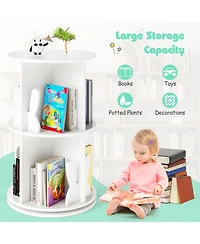 Sugift 2-Tier Freestanding Kids Rotating Bookshelf Storage Rack with Bunny Baffles
