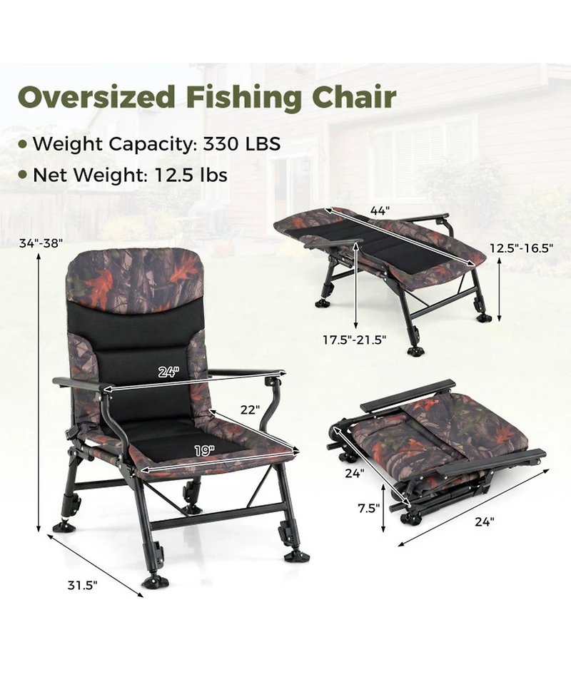 Hongge Oversized Folding Fishing Chair with 9-Level Backrest