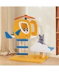 Sugift Indoor Small Aviation-Themed Cat Tree Cat Tower with Helicopter Top Perch