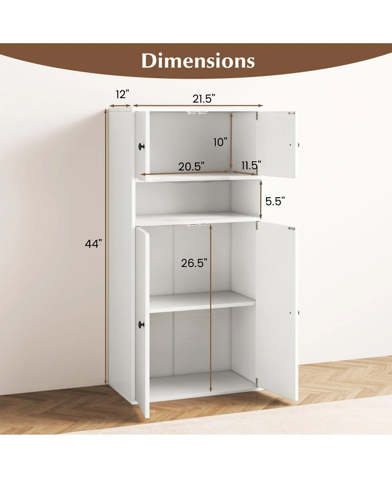 Sugift 44 Inch Tall 2-Piece Bookshelf with Doors and Adjustable Shelf