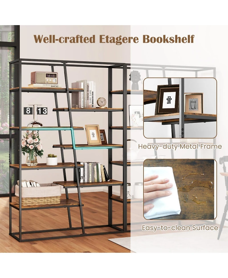Sugift 71-Inch 7-Tier Industrial Etagere Bookcase with Heavy-Duty Metal Frame