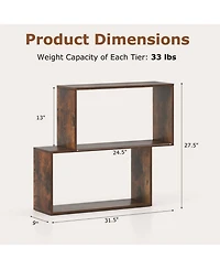 Sugift 3-Tier Geometric Wooden Bookcase with 2 Cubic Compartments Freestanding Bookshelf