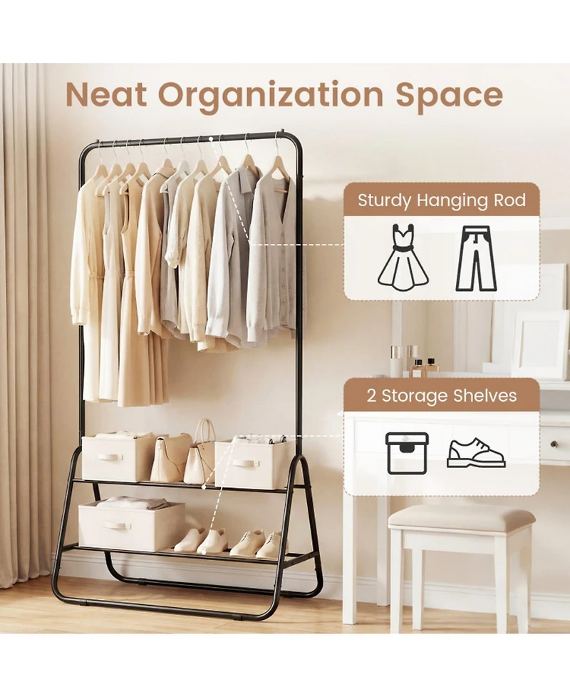 Sugift Heavy-Duty Clothes Rack with Hanging Rod and 2 Storage Shelves