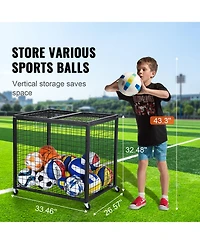 Hongge Rolling Sports Ball Storage Cart with Double Top-Opening Doors
