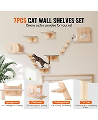 Hongge Seven Piece Wall Mounted Cat Shelf Set with Hammocks