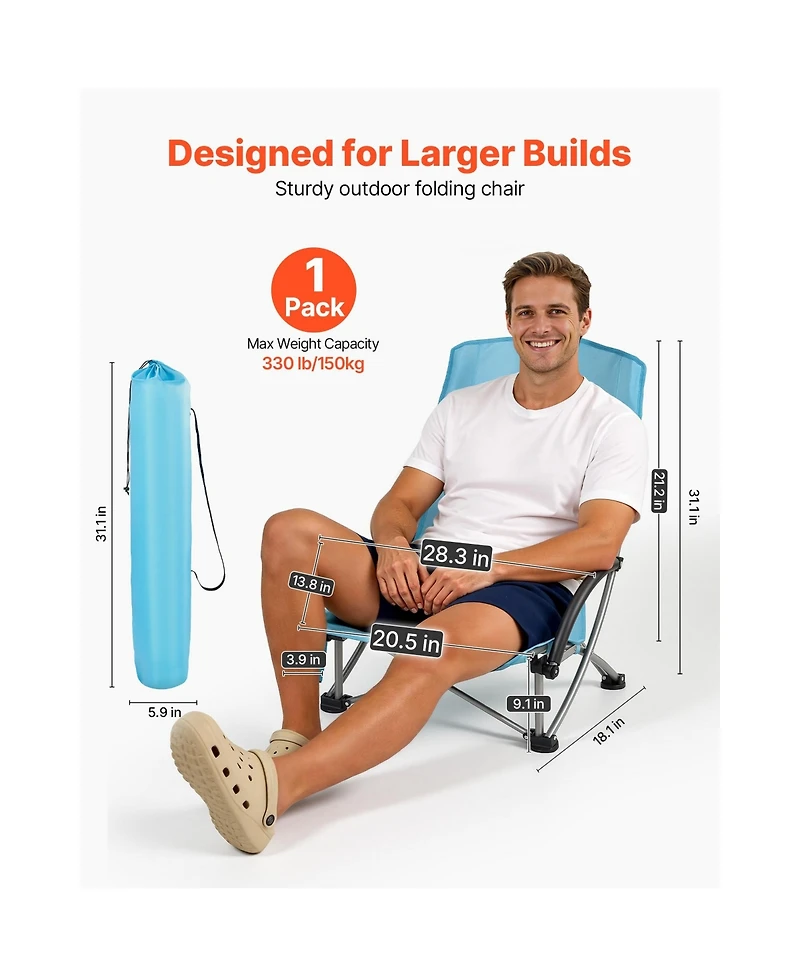 Hongge Extra Wide High Back Folding Beach Chair Rated to 330 lbs