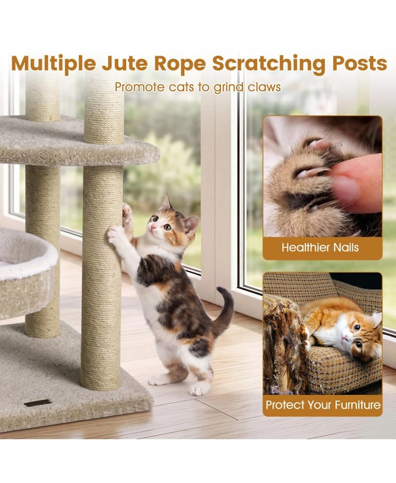 Sugift 36in Carpeted Cat Tree with Plush Perches Scratching Posts and Dangling Ball