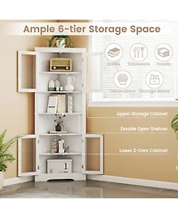 Sugift 67 Inch Tall Triangular Corner Buffet Cabinet with Tempered Glass Doors and 6-Tier Storage
