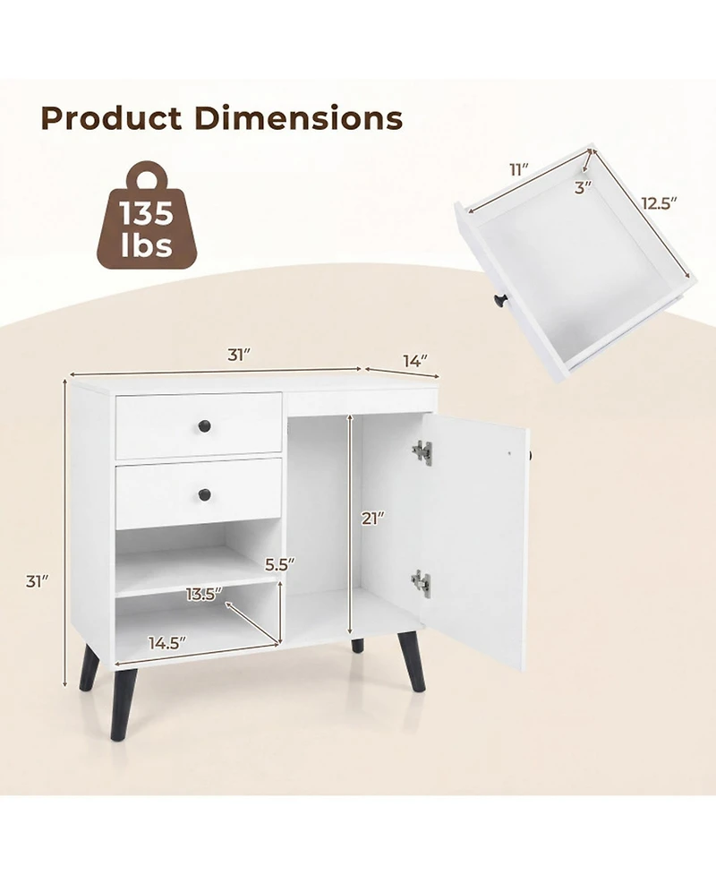 Sugift 31 Inch Sideboard Cabinet with 2 Open Compartments 2 Drawers and Single-Door Cabinet