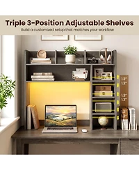 Sugift 35.5 Inch Desktop Bookshelf with Led Lights Desk Hutch Storage Organizer