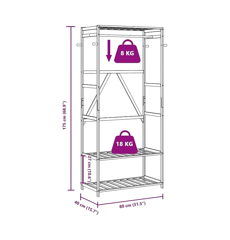 vidaXL Clothes Rack with Shelves 31.5"x15.7"x68.9" Bamboo