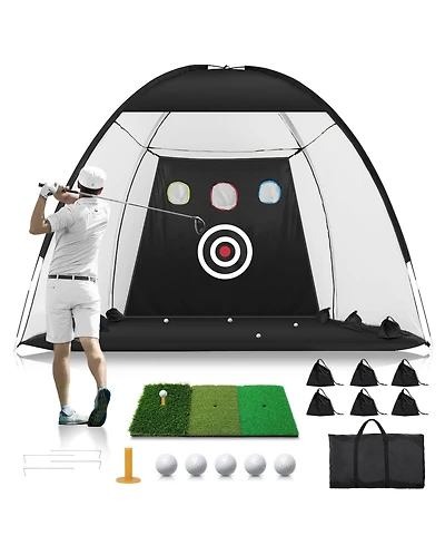 Aofar Golf Practice Net Tri-turf Mat Indoor Chipping Aid All-season 10x7feet