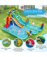 Gymax Inflatable Water Park with Climbing Wall Basketball Rim Splash Pool Blower Excluded