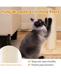 Sugift 4-in-1 Wooden Cat Tower with Space Capsule Nest for Indoor Cats