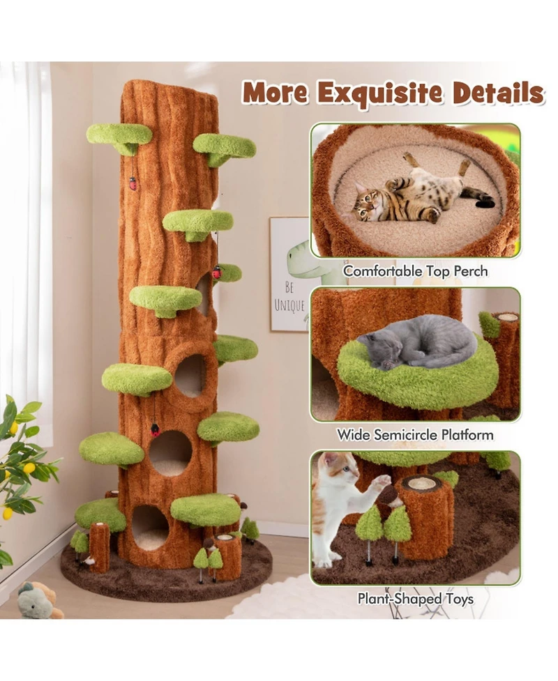 Sugift 90.5 in Tall Multifunctional Cat Tree With Private Condos and Top Perch for Indoor Cats