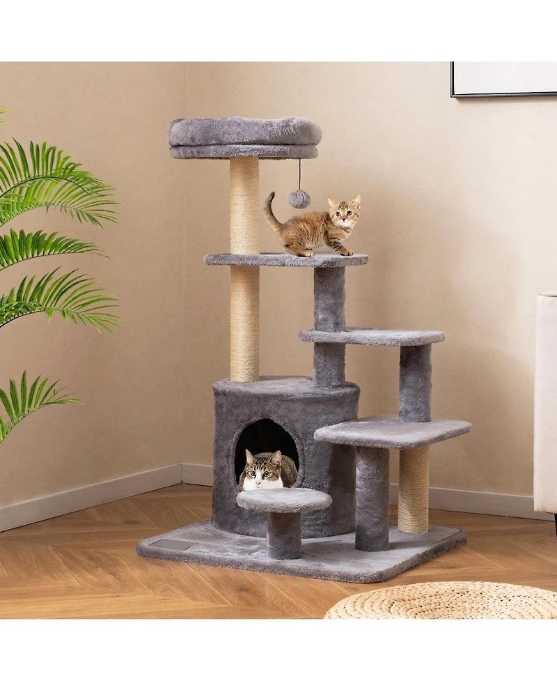 Sugift 40 in Multi-level Cat Tower with Condo and Dangling Jingle Ball