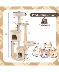 Sugift Wooden Kitten Tower with Sisal Scratching Posts and 2 Condos