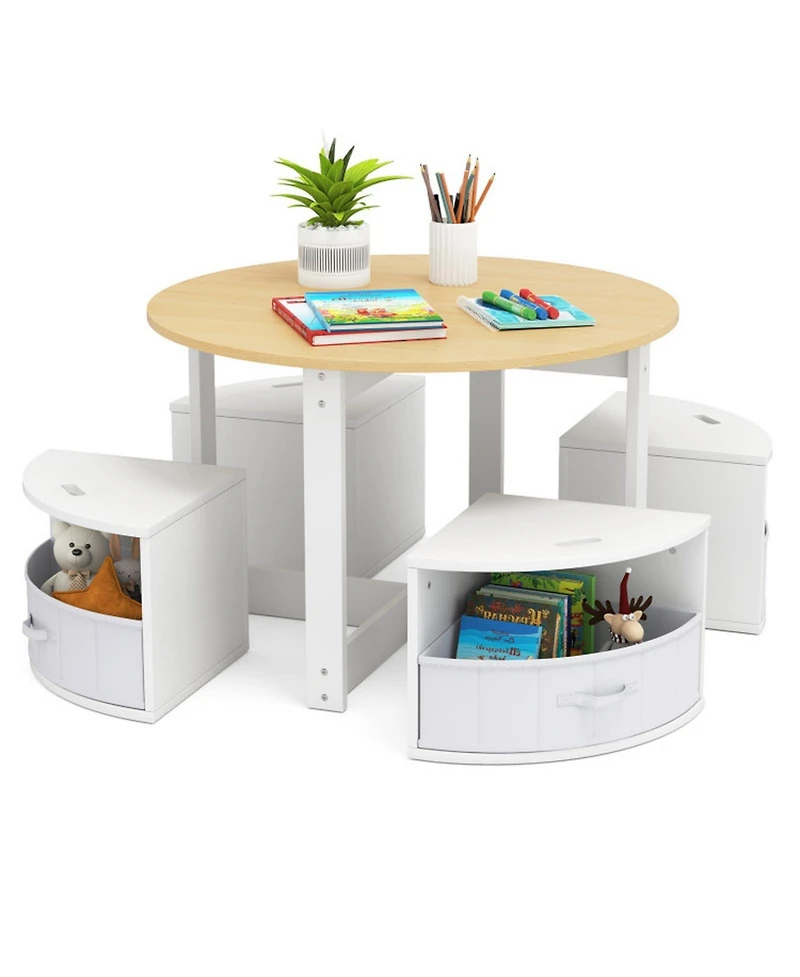 Sugift 5-Piece Toddler Round Nesting Table With 4 Storage Stools For Activities