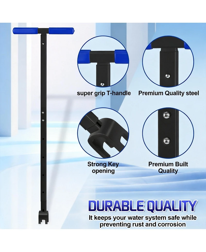 Xdovet Water Meter Key Shut Off Tool 4-Way T-Handle Wrench 28 Inch