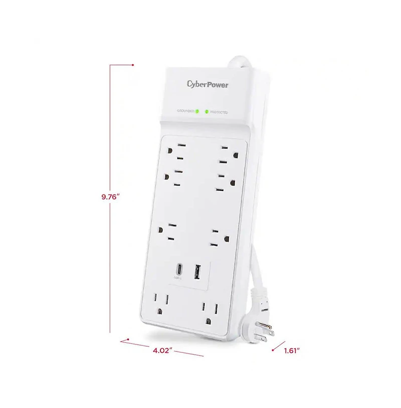 CyberPower 8-Outlet Surge Protector Power Strip with Usb Charging 6 ft.