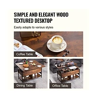 Slickblue Rectangle Lift Top Coffee Table with Charging Station, Hidden Storage and Ambient Led Lights