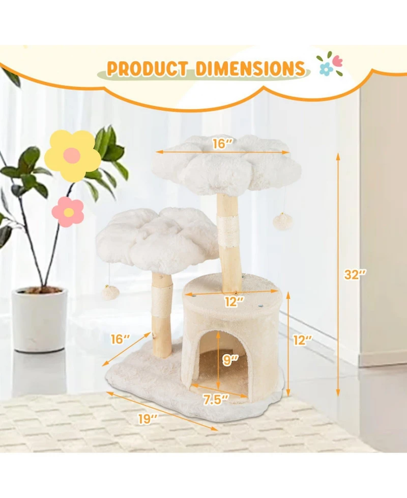 Sugift Solid Wood Cat Tree with Branch Flower Cat Tower and Sisal Scratching Posts