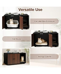 Sugift Wooden Cat Litter Box Enclosure Hidden Litter Box Furniture with Scratching Board