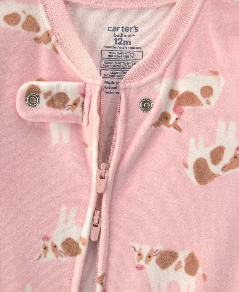 Carters Baby Girls' Cow 2-Way Zip Dream Plush Snug-Fit Footed Pajama